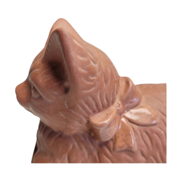 Vintage Terra Cotta Kitty Cat with Bow  Butter Dish - Picture 5 of 12